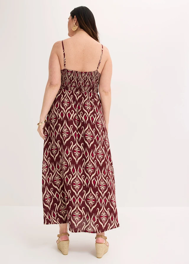 Robe longue en viscose fluide, Couleur: rouge érable imprimé