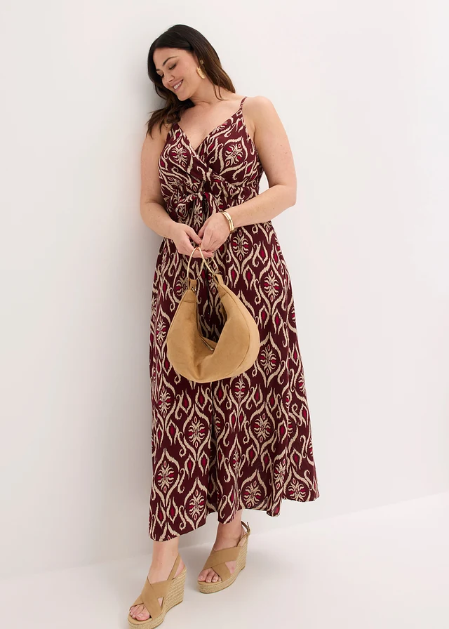 Maxi jurk van soepele viscose, Kleur: esdoornrood gedessineerd