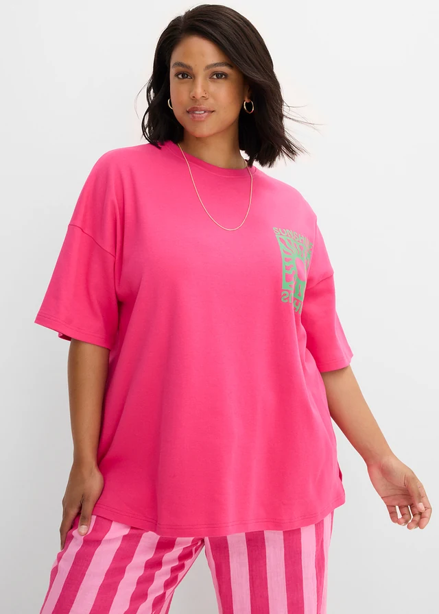 Oversize triko z čisté organické bavlny, barva: pinklady-opálově zelená s potiskem