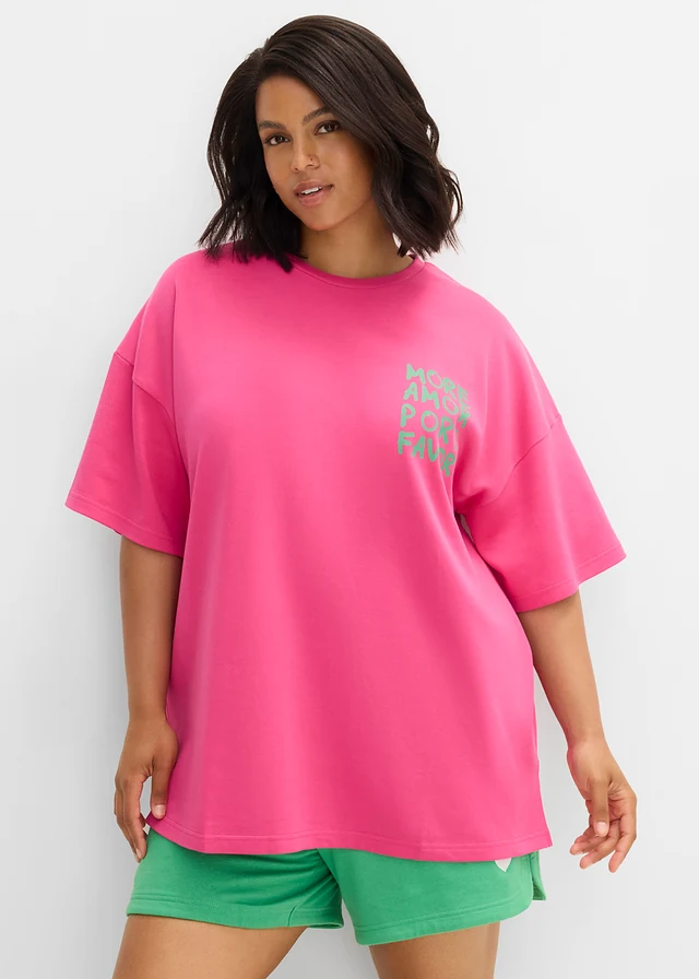 Oversize tričko z čisté organické bavlny, barva: pinklady-opálově zelená s potiskem