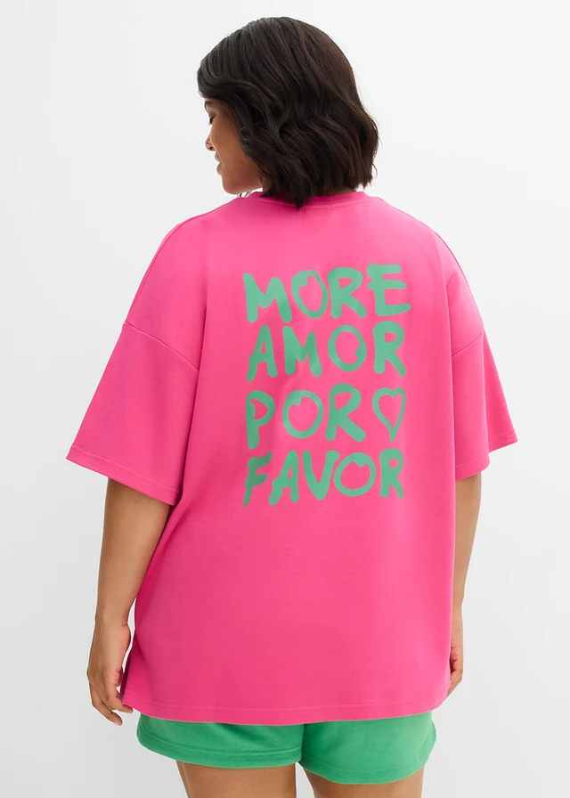 Oversize tričko z čisté organické bavlny, barva: pinklady-opálově zelená s potiskem