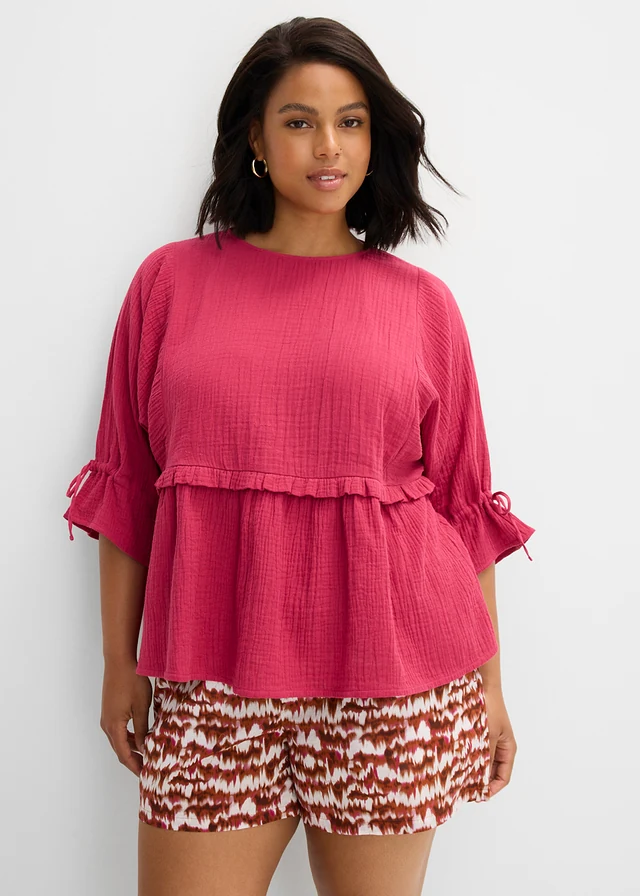Blouse van luchtige mousseline, Kleur: bessenrood