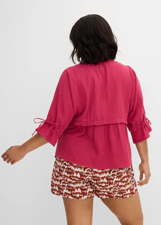 Blouse van luchtige mousseline, Kleur: bessenrood