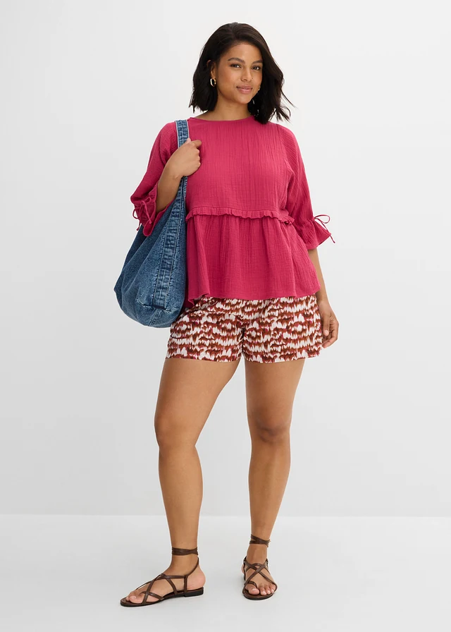 Blouse van luchtige mousseline, Kleur: bessenrood