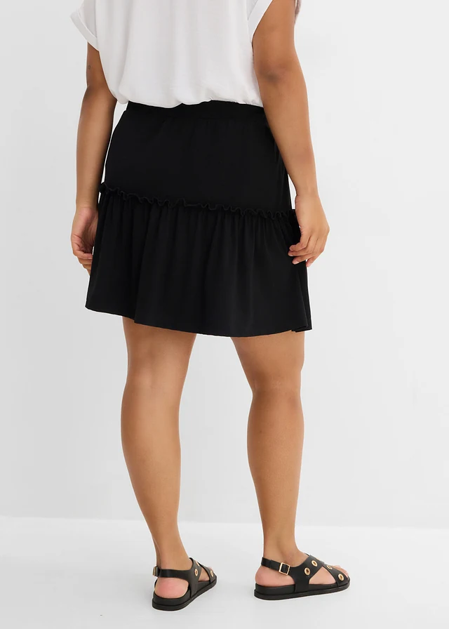 Jupe en jersey à volant en viscose mélangée, Couleur: noir