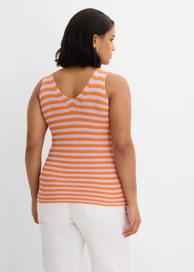 Top en maille, Couleur: parme/orange vif rayé