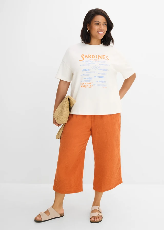 T-shirt en coton épais, Couleur: écru imprimé