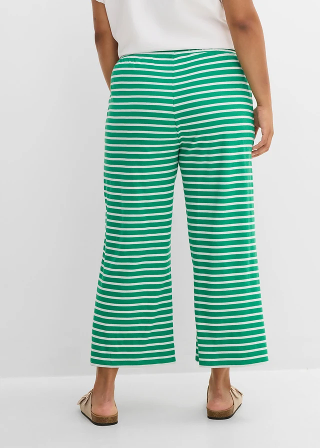 Pantalon sweat en coton texturé, Couleur: vert aventurine-écru rayé