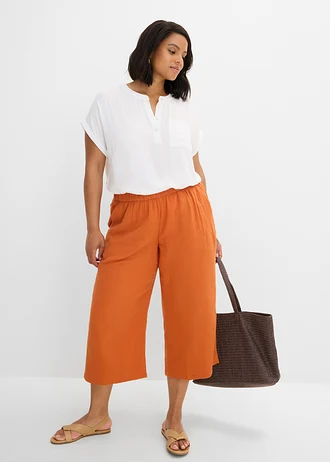Pantalon large à pinces en gaze de coton, Couleur: terre cuite