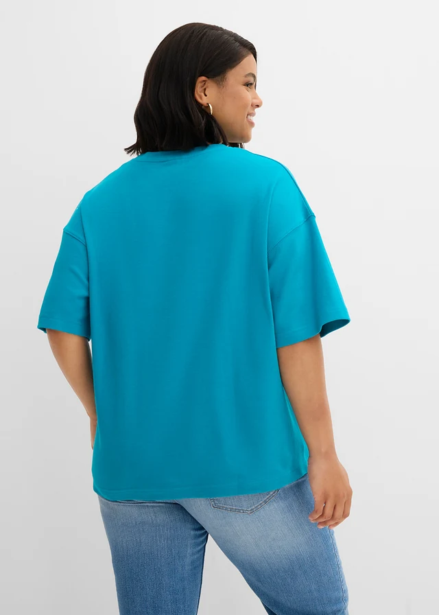 Oversized shirt van puur, zwaar biologisch katoen, Kleur: laguneblauw