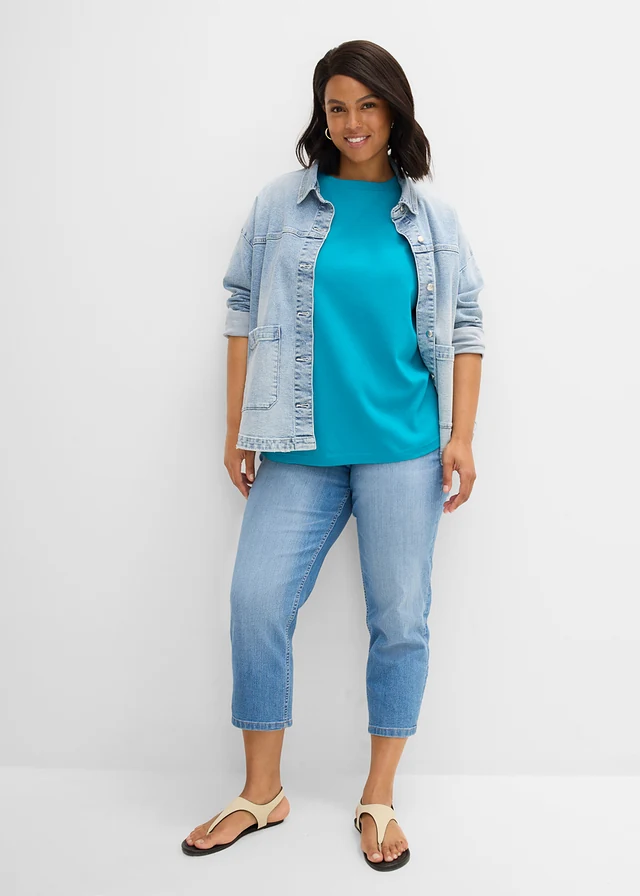 Oversized shirt van puur, zwaar biologisch katoen, Kleur: laguneblauw