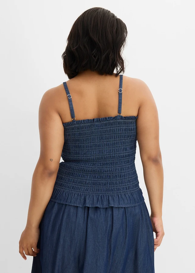Jeansowy top na cienkich ramiączkach z bawełny organicznej, kolor: niebieski denim