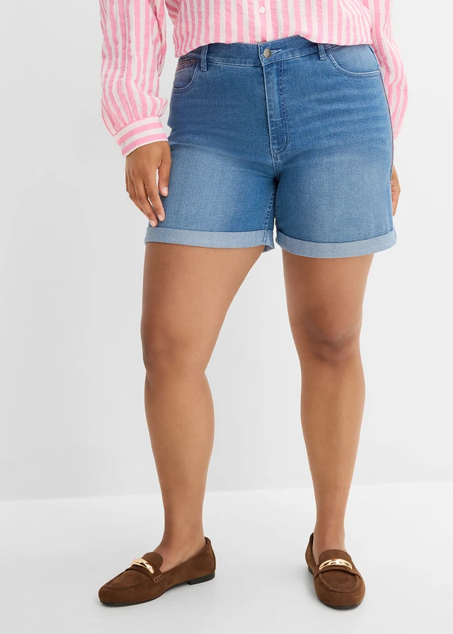 Jeansshort mid waist, Kleur: lichtblauw denim
