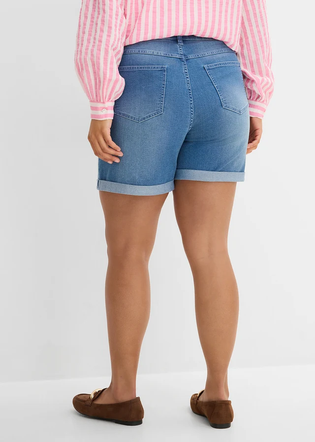 Jeansshort mid waist, Kleur: lichtblauw denim
