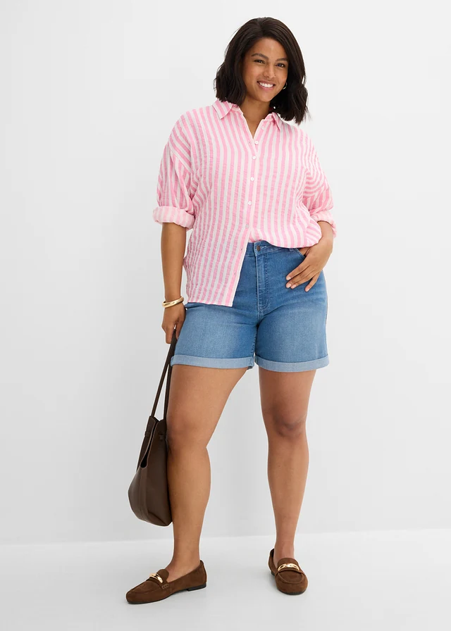 Džínové šortky Mid Waist, barva: světle modrý denim