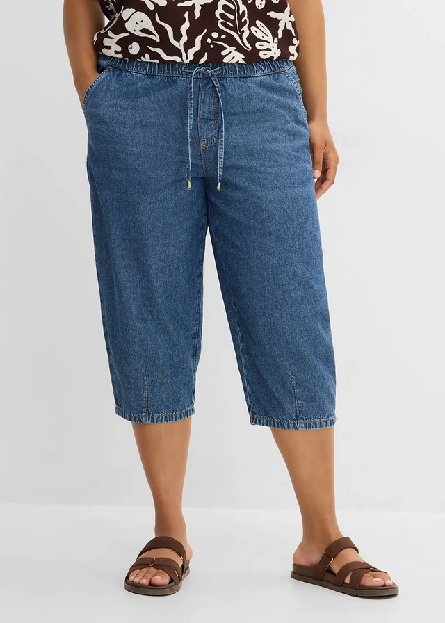 Jean barrel taille mi-haute, cropped, Couleur: bleu denim used