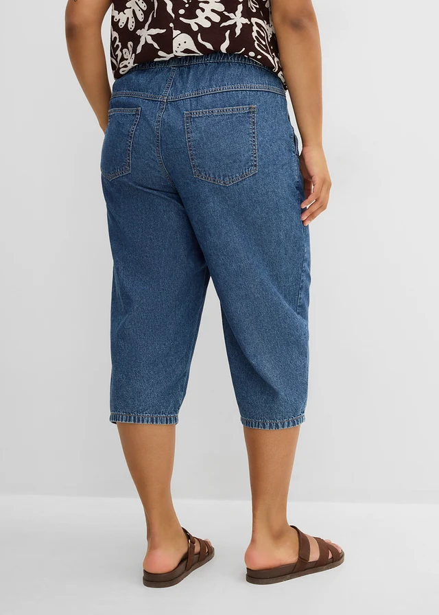 Jean barrel taille mi-haute, cropped, Couleur: bleu denim used