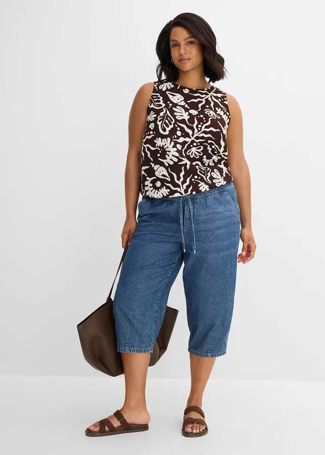 Jean barrel taille mi-haute, cropped, Couleur: bleu denim used