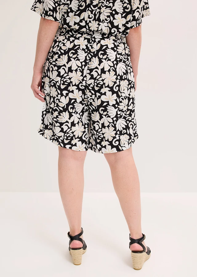 Bermuda fluide en viscose à taille élastiquée, Couleur: noir/sable clair imprimé