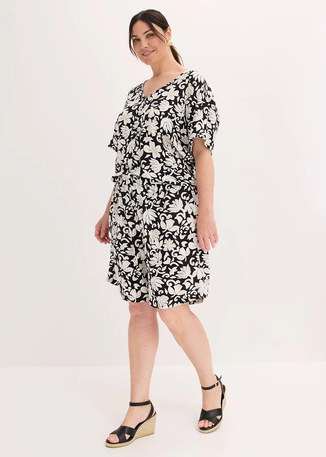 Bermuda fluide en viscose à taille élastiquée, Couleur: noir/sable clair imprimé
