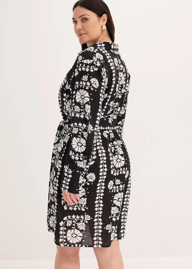 Robe chemise imprimée, Couleur: noir/écru floral