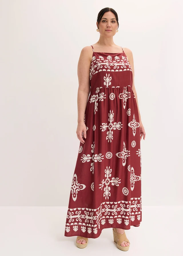 Robe à bretelles en viscose fluide, Couleur: bordeaux imprimé