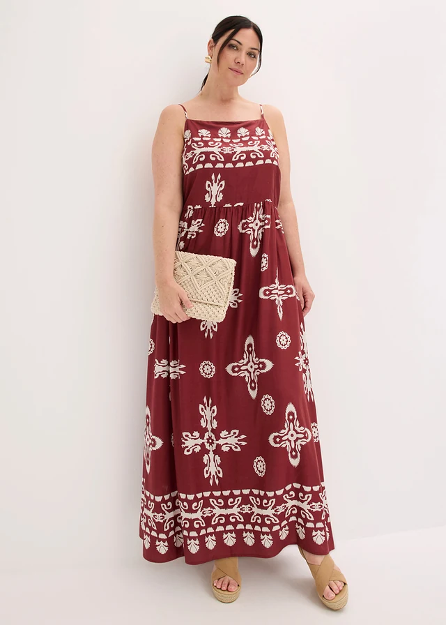 Robe à bretelles en viscose fluide, Couleur: bordeaux imprimé