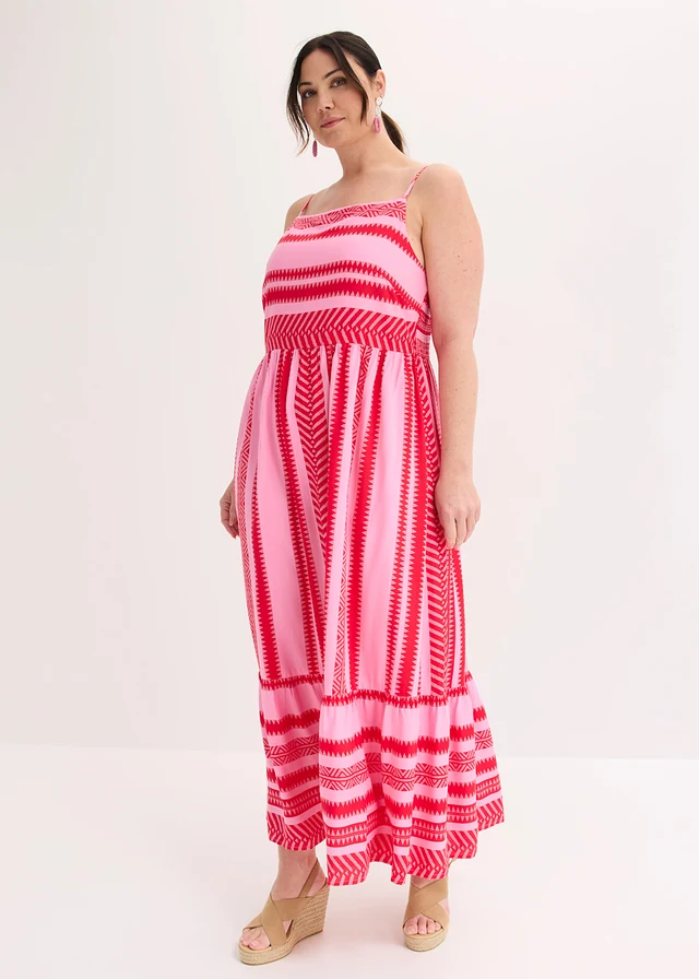 Robe à bretelles en viscose fluide, Couleur: rose/rouge imprimé