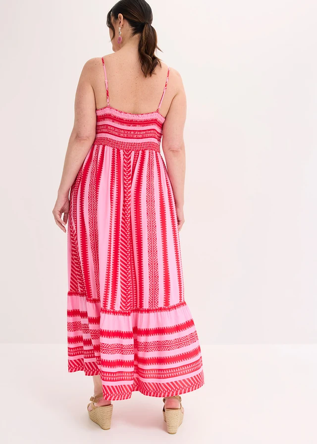 Jurk met spaghettibandjes van soepele viscose, Kleur: pink-rood gedessineerd