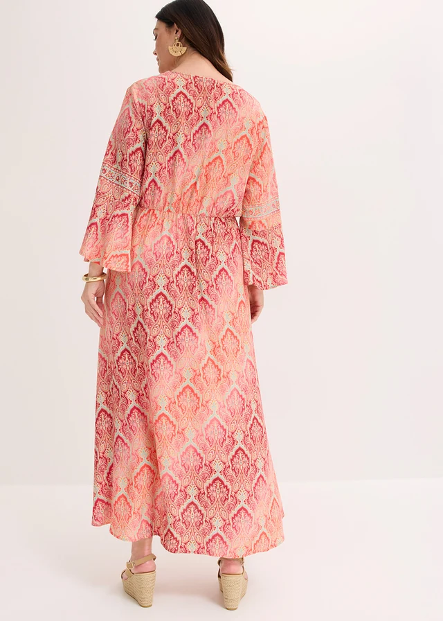 Maxi jurk van soepele viscose, Kleur: bordeaux-koraal gedessineerd