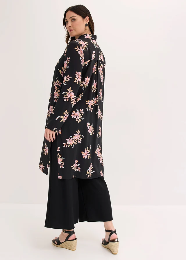 Lange blouse van soepele viscose, Kleur: zwart gebloemd