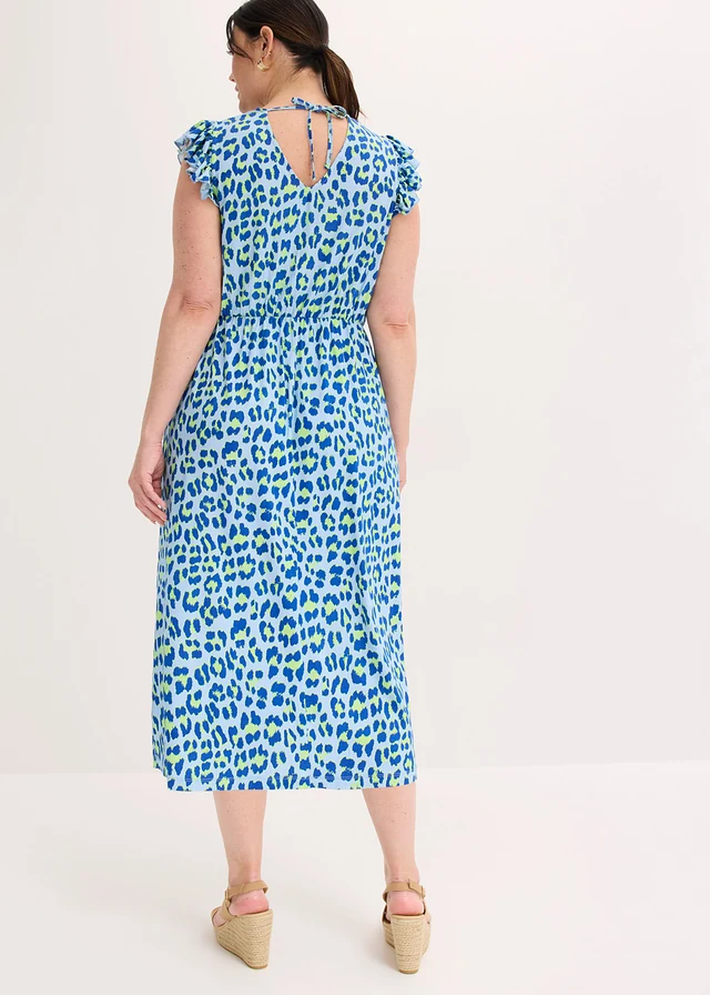 Jersey jurk van een zachte viscosemix, Kleur: blauw luipaardprint