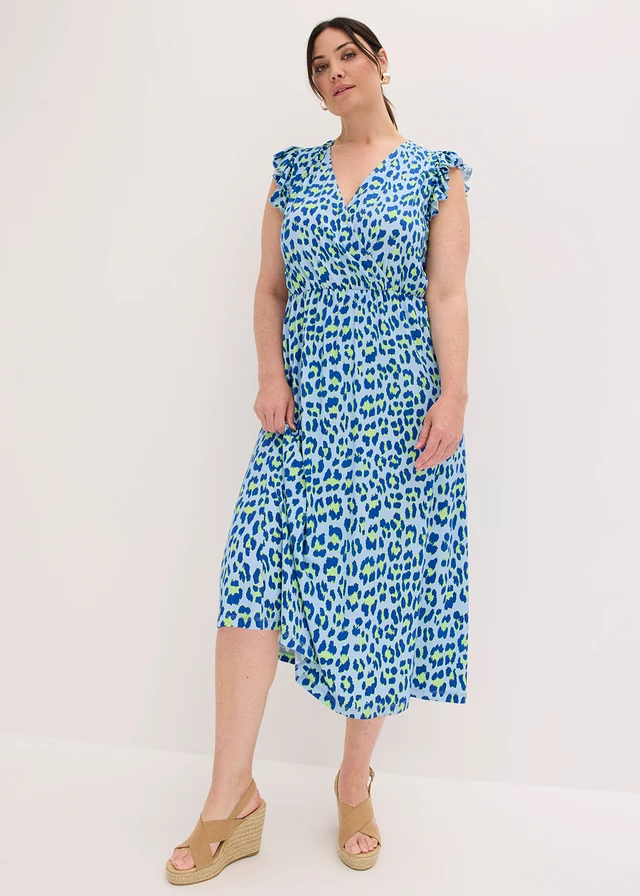 Jersey jurk van een zachte viscosemix, Kleur: blauw luipaardprint