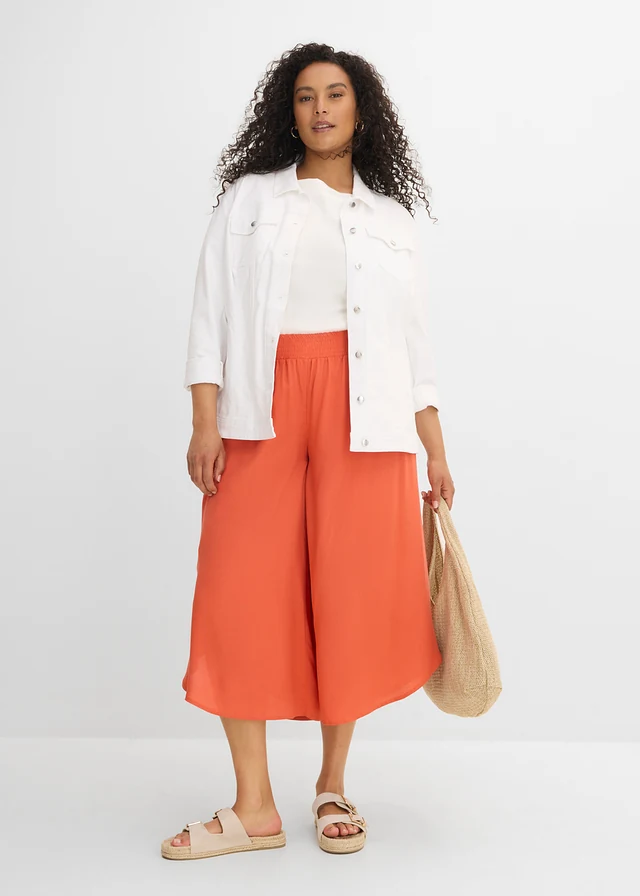 Jupe-culotte longueur mollet en viscose douce, Couleur: rouge cannelle