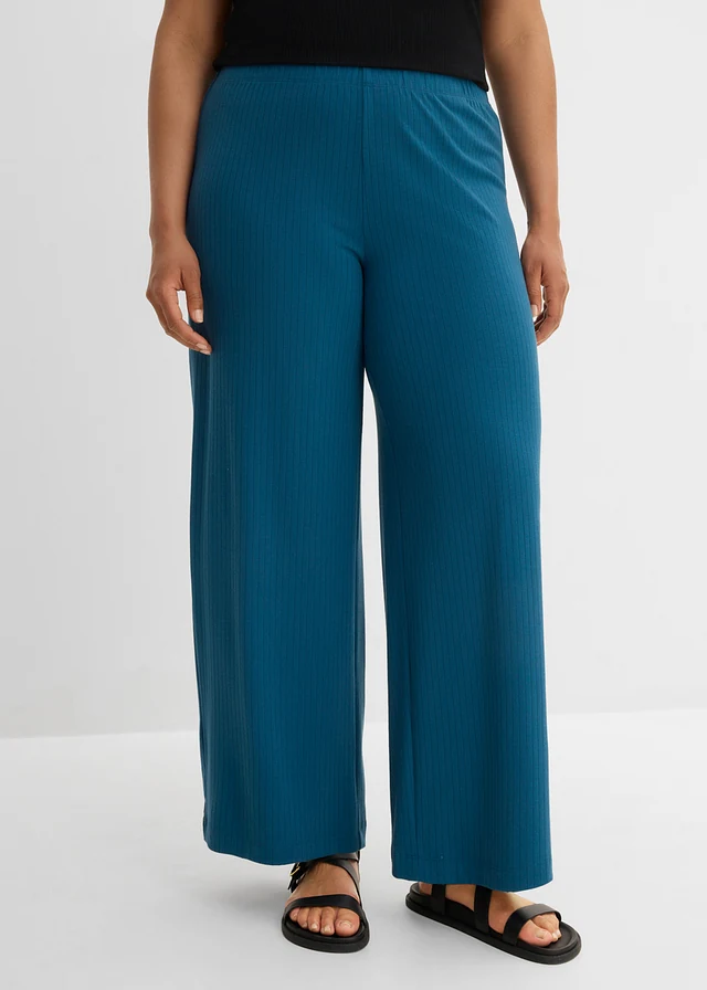 Pantalon palazzo à taille élastiquée, Couleur: pétrole