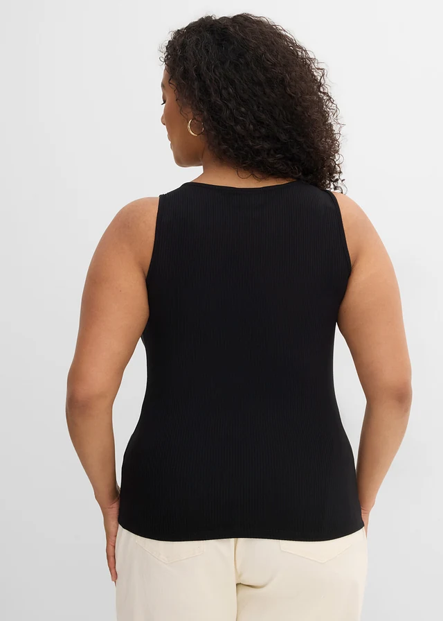 Top côtelé en viscose douce, Couleur: noir