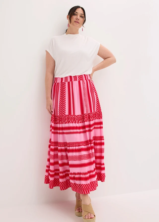 Maxi rok van soepele viscose, Kleur: pink-rood gedessineerd