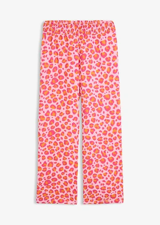 Pantalon taille élastiquée en gaze de coton, Couleur: rose-fuchsia léopard