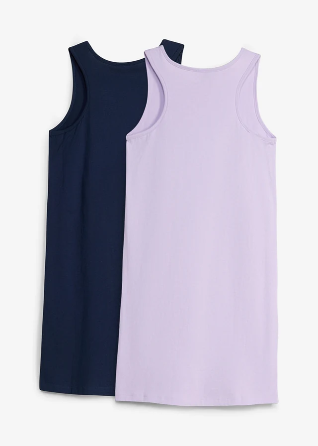 Rochie de jerse din bumbac organic 100% (set/2 buc.) • liliachiu pastel+bleumarin • magazin bonprix