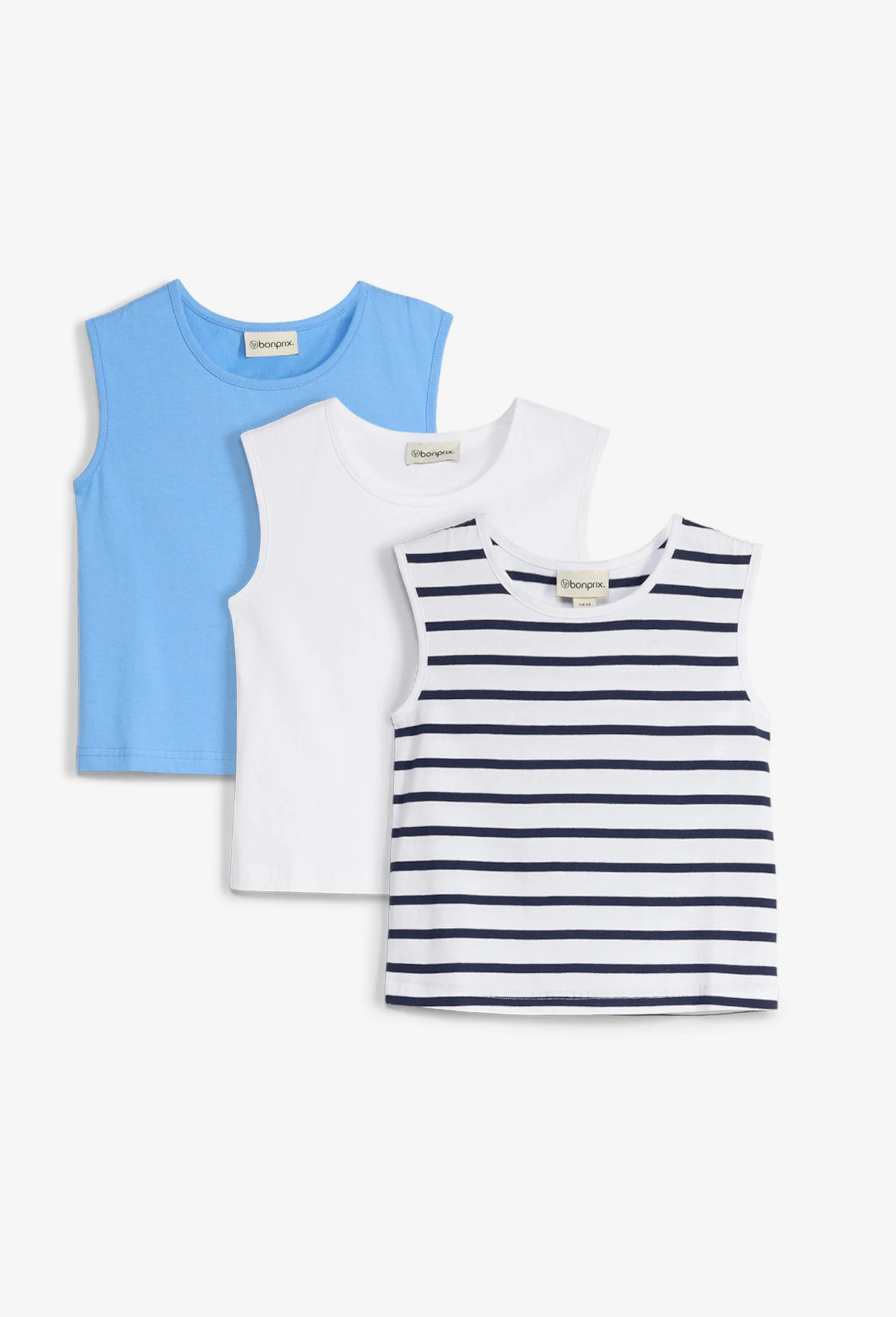 Tanktop van 100% biologisch katoen (set van 3) • donkerblauw+middenblauw+wit - donkerblauw gestreept • product-page.page-title-suffix