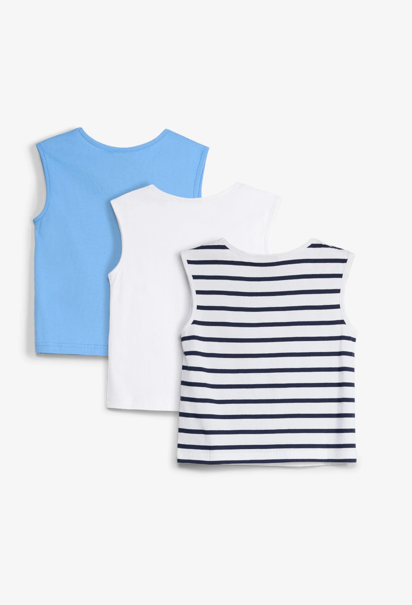 Tank top z czystej bawełny (3 sztuki) • ciemnoniebieski+niebieski+biały-ciemnoniebieski wpaski • sklep bonprix