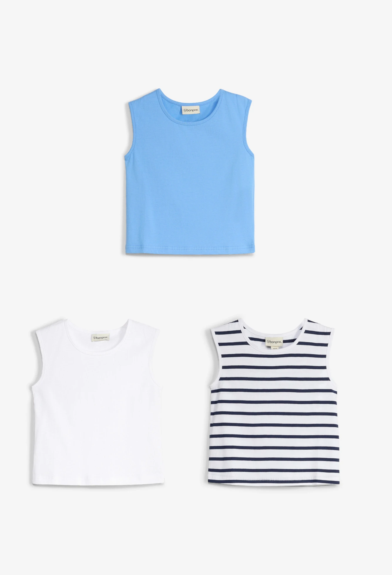 Maiou sport din bumbac organic 100% (set/ 3 buc.) • bleumarin+albastru mediu+alb-bleumarin în dungi • magazin bonprix