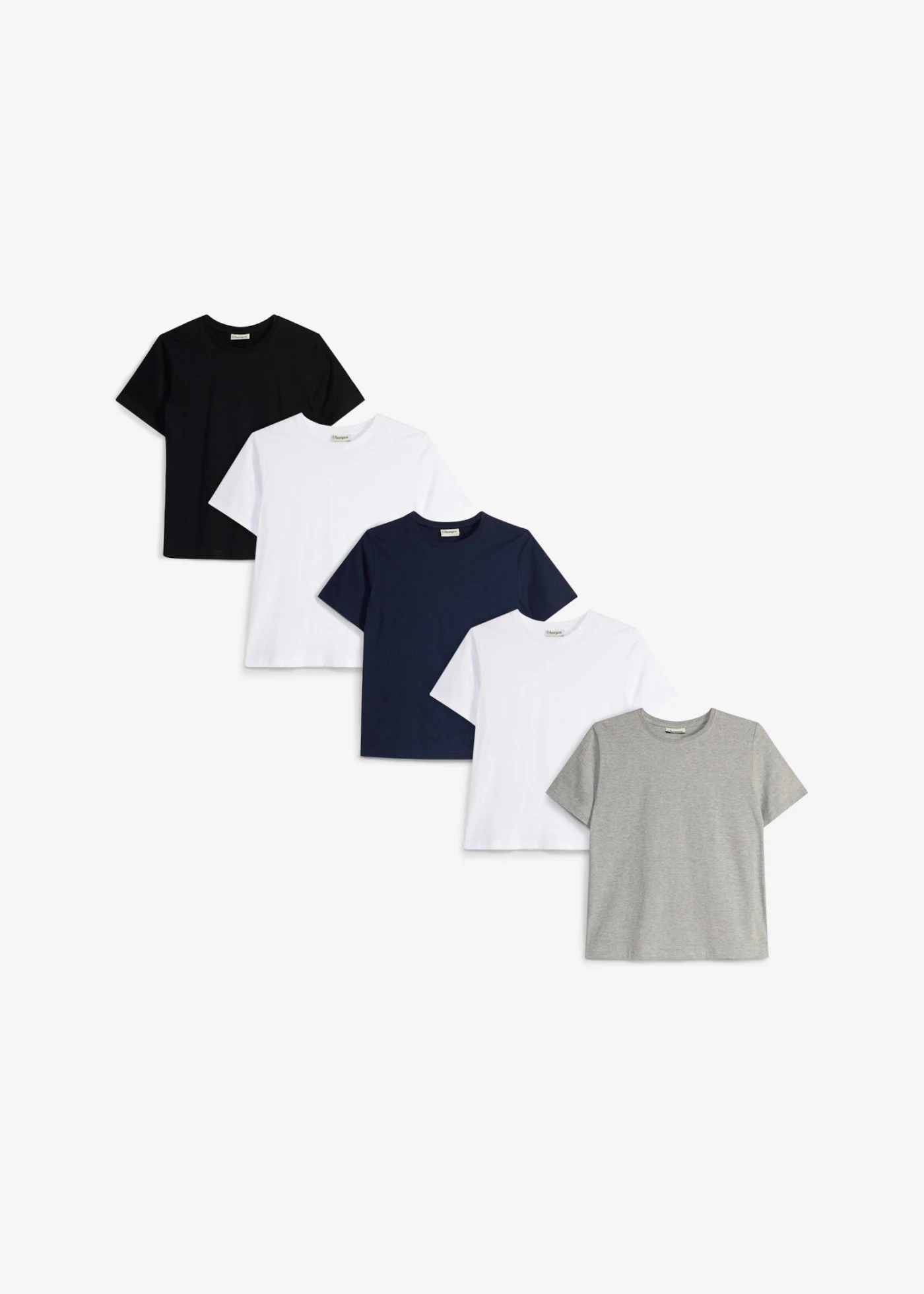 Lot de 5 T-shirts 100% coton • noir + 2x blanc + bleu foncé + gris clair chiné • product-page.page-title-suffix