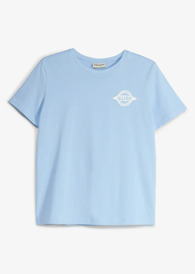Tricou cu imprimeu pe spate, din bumbac organic 100% • bleu cu imprimeu • magazin bonprix