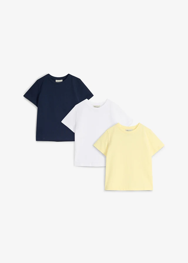T-shirt van katoen (set van 3), Kleur: vanillegeel+wit+donkerblauw