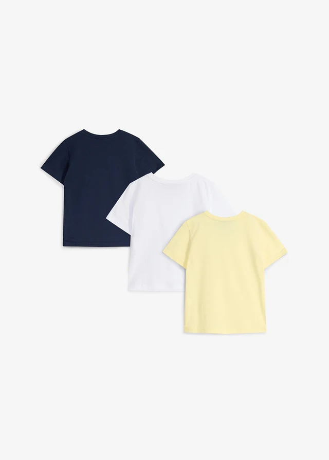 T-shirt van katoen (set van 3), Kleur: vanillegeel+wit+donkerblauw