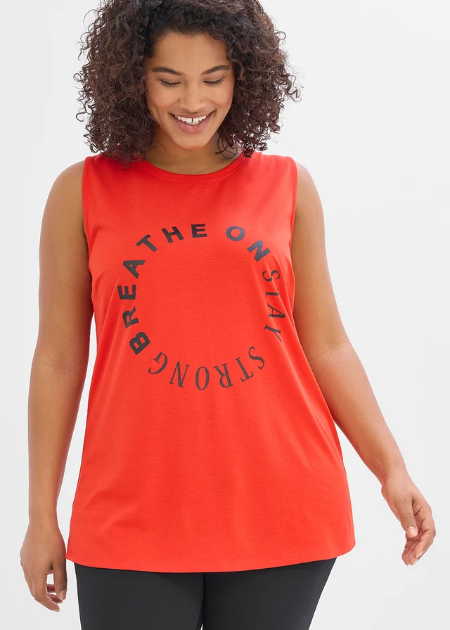 Lichtgewicht top, sneldrogend, Kleur: vlamrod met print