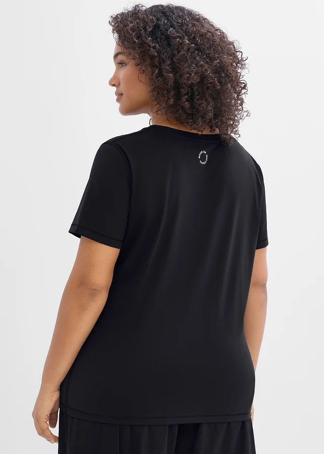 Ultralicht sporttop met plooien, sneldrogend, Kleur: zwart