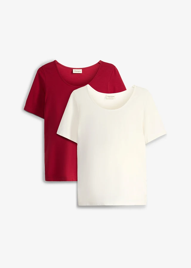 Lot de 2 T-shirts de grossesse à grand col rond • écru + merisier • product-page.page-title-suffix