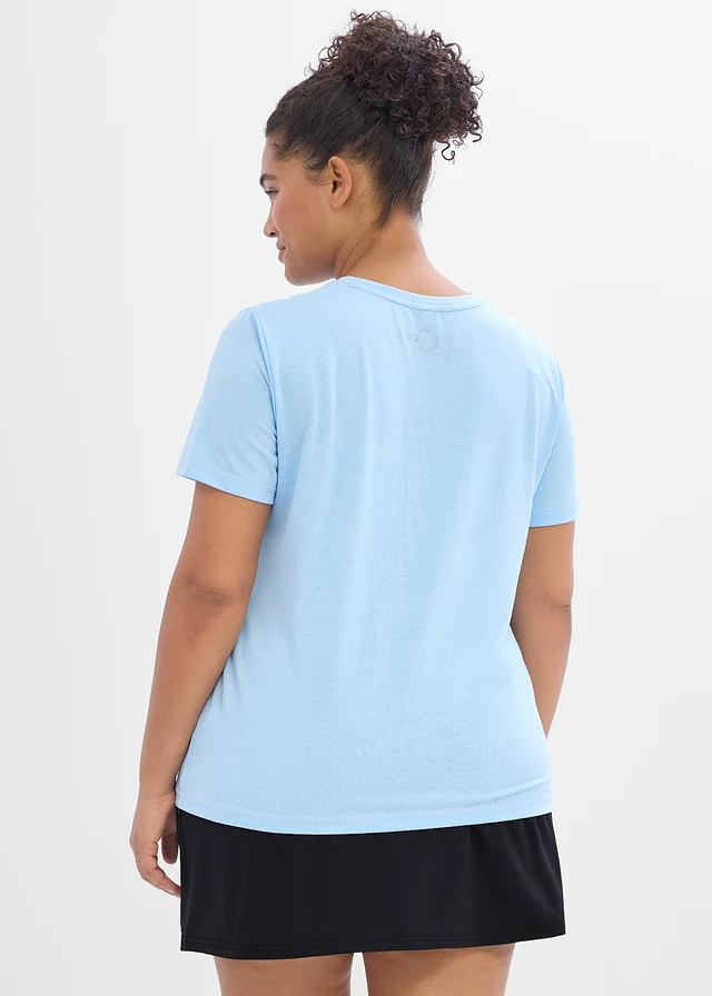 Sportshirt van katoen, sneldrogend (set van 2), Kleur: zwart+lichtblauw